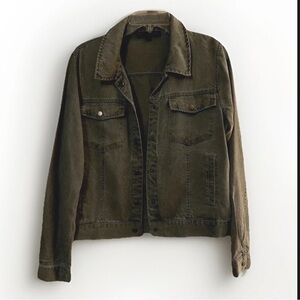Classic Jane Delaney Green Denim Jacket for Women size M With snap Closure